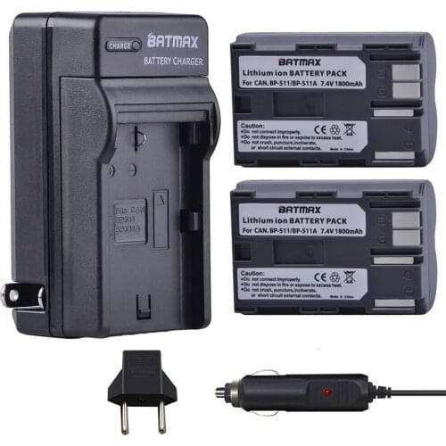 2Pcs BP-511A BP 511A BP511A BP-511 Battery + Digital Wall Charger for Canon EOS 300D 10D 20D 30D 40D 50D D30 D60 5D G6 OS 30D