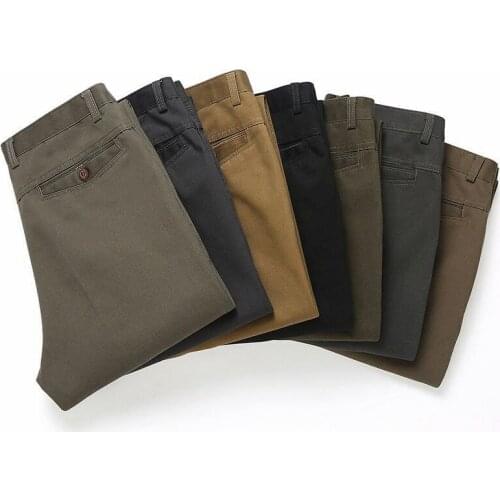 2020 Autumn Thick Pants Men Pleated Classic Straight Pant Basic High Waist Cotton Black Grey Office Trousers Plus Size 42