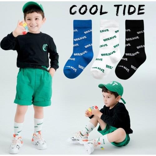 3 Pair/lot Kids socks cotton made Girls Boys Mid Socks Creative Sports Street pattern for Spring and Autumn Student Socks