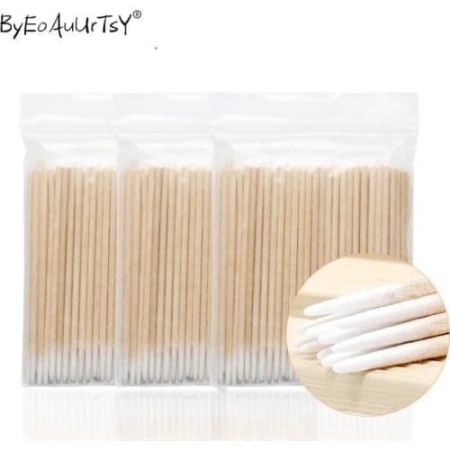 300pcs Disposable Small Size Cotton Swab Lint Free Micro Brushes Wood Cotton Buds Swabs Eyelash Extension Glue Removing Tools