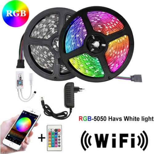 5M 120 leds/m LED Light Strip 5050 Waterproof RGB LED Strip 12V WiFi LED Lights Flexible Lighting Ribbon Tape Controller Adapte