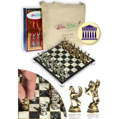 Antique Greek Pegasus Figured (20cm X 20cm) Chrome Casting Marble Plated Chess Set Quality Gift Set High Grade Professional Set