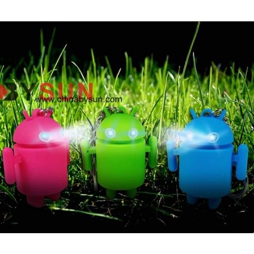 FREE SHIPPPING BY DHL 200pcs/lot 2015 New Plastic LED Android Robot Shaped Keychains with Sound Novelty Gift Keyrings for Kids