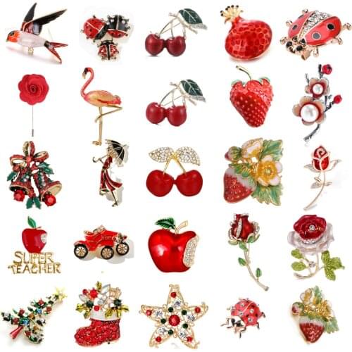 31 Styles Red Car Squirrel Owl Ladybug Rose Flower Cat Bird Brooch Collar Pins Corsage Animal Badges Jewelry Women Kids Brooches