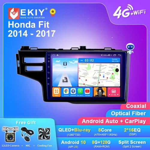 EKIY For Honda Fit 2014 2015 2016 2017 Android Car Radio QLED 1280*720 6G+128G Stereo DVD Navigation GPS Multimedia Video Player