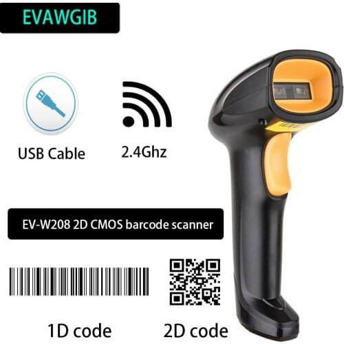 EVAWGIB EV-W208 2.4GHz wireless barcode scanner cheapest 2D barcode scanner 100 meters long transmission distance QR reader