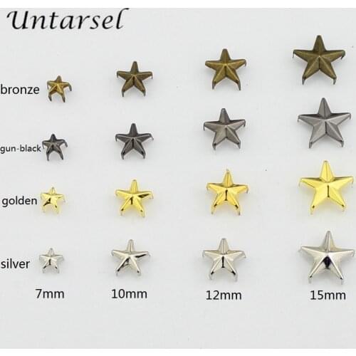 Hot Sale 5 Sizes Collected Metal Star Gold Studs For Clothing Claw Rivets For Leathercrafts Shoes Bags Belts DIY Punk Accessory