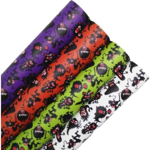 Halloween Monsters Printed Synthetic Faux Leather Vinyl Fabric Sheets with Felt Backing Leather for Bows Earrings 21X29CM T558A