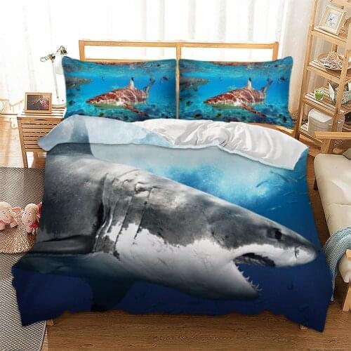 3D White Shark Turtle Fishes Duvet Cover Boys Adults Bedclothes Comforter Cover Pillowcase Comfortable Fashion Bedding Set