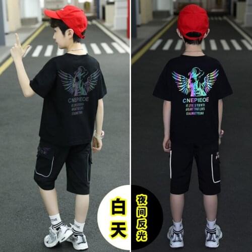 Summer Children Boy Clothes Sets Kids 2pcs Short Sleeves T-Shirt Suits Reflective Shorts Child Clothing Suits FOR 12 14 16 YEARS