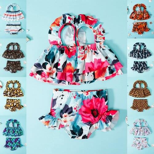 Summer Beach Bikini Swimsuit Newborn Baby Kids Girls Swimsuit Swimming Set Bikini Summer Tops+Shorts Vacation Clothes
