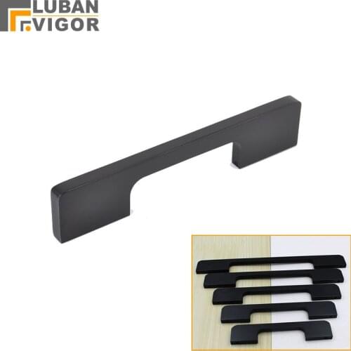 Matte Black Drawer cupboard door Solid Handle,wardrobe door Flattened handle, plus size Lengthened simpleand,Hardware
