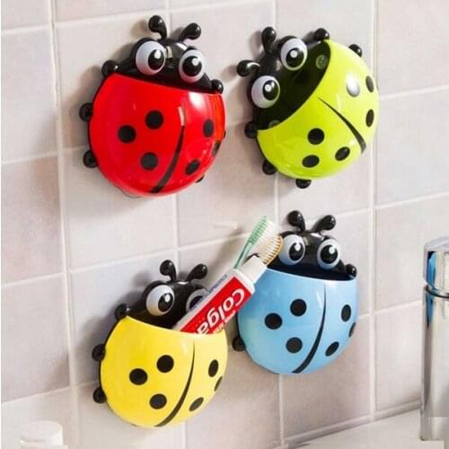 Lovely Ladybug Toothbrushes Wall Suction Bathroom Sets Cartoon Sucker Toothbrush Holder FP8