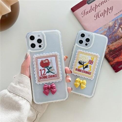ZUIDID Cute 3D Bow Embroidery Phone Case For iPhone XS Max 12 11 Pro X XR 7 8Plus SE20 Bowknot Rose Clear Soft Cover Flower Capa