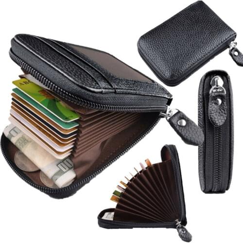 Men Fashion Portable Wallet Bag Solid Color Leather Credit Card Holder RFID Blocking Zipper Pocket Bags 2021