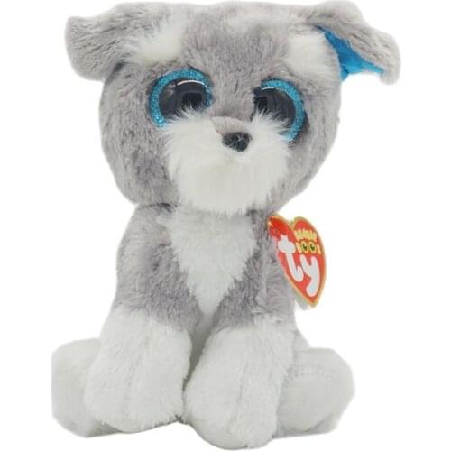 New 6"15cm Ty Beanie Stuffed Big Eyes Grey Schnauzer Dog Plush Stuffed Animal Collectible Doll Toy Christmas Birthday Gift