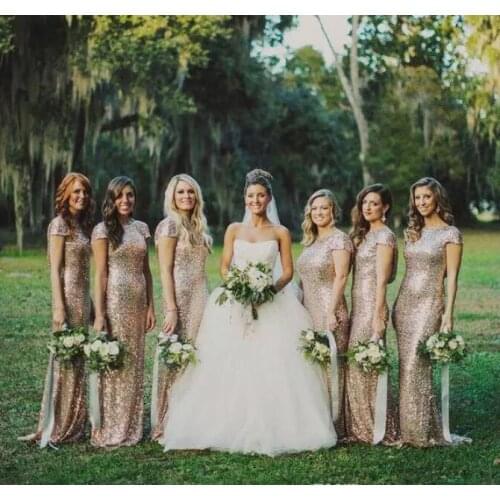 Gold sequins Mermaid Bridesmaid Dresses Sexy Off-Shoulder Floor-length Vestido Da Dama De Honra Formal Wedding Party Gowns