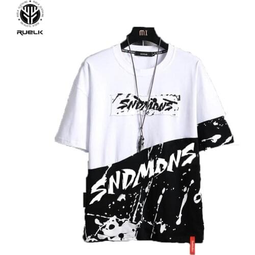 RUELK 2020 Tide Brand Summer Loose T-shirt s Short Sleeve Mens Cool Letter Printed Round Neck Casual Plus Size Clothes S-2XL