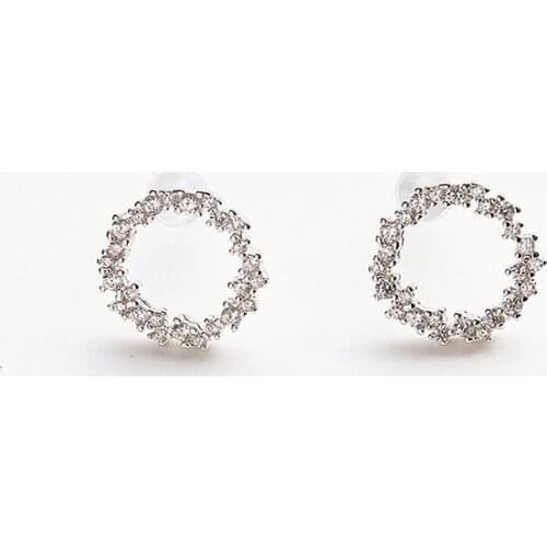 Korean Round Cubic Zirconia 925 Sterling Silver Stud Earrings for Women Female Bride Wedding Earring Trendy Jewelry YEA189