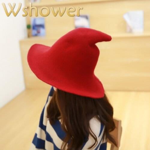 Wool Witch Fisherman Hat For Women Pointed Tall Knitted Bucket Hat Fall Winter Woolen Beach Cap Wide Brim Sun Hat Fishing Cap
