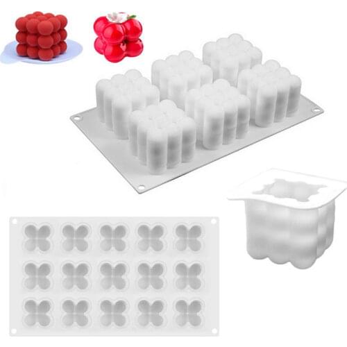 15 Cavities Silicone Candle Mould Cake Fondant 3D Mold DIY Cube Square Bubble Mold Kitchen Kitchen Pastry Cake Baking Tool