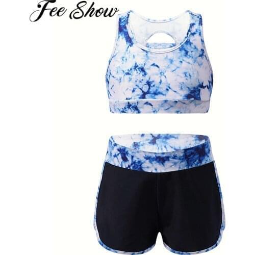 2Pcs Kids Girls Sport Outfit Running Sets Sportswear Sleeveless Hollow Back Tank Top Elastic Waist Shorts Suits Work Out Clothes