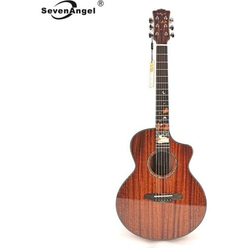 Only Top Solid Wood High-end 38 Inch Guitar Full Mahogany Gloss Finish Folk Missing Corner Pattern Acoustic Guitar Metal Strings