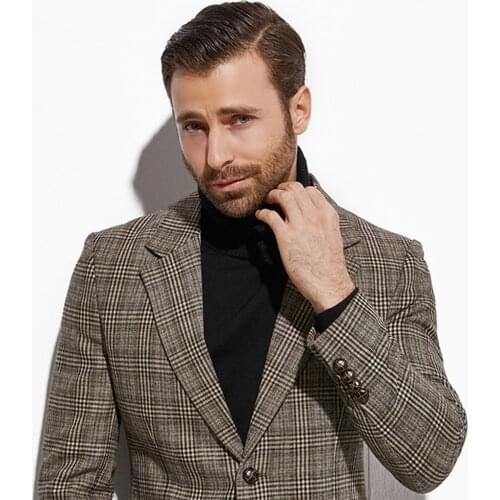 2020 Tweed Jacket Fashion Design Grey Plaid Blazer Custom Made Warm Wool Blend Tailored Slim Fashion Brown Gray Plaid Blazer