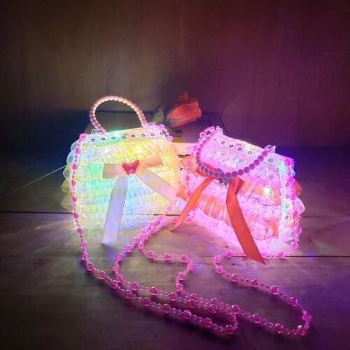 Party Glowing bag LED Light Up Handbag Toys Lace Clear Plastic Crossbag With Beaded Sash Kids Holiday Birthday Gift 2pcs/lot