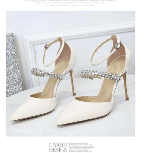 Autumn new wild fashion crystal stiletto sexy pointed bridal wedding shoes banquet dress custom-made large size female sandals