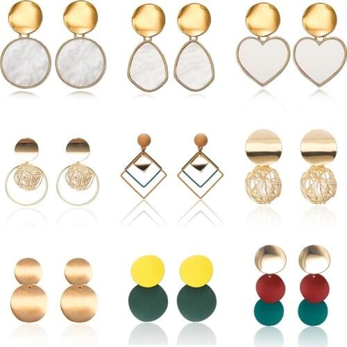2020 New Korean Heart Statement Drop Earrings For Women Fashion Vintage Geometric Acrylic Dangle Hanging Earring Jewelry
