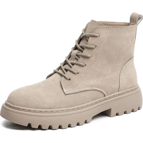 Ankle Boots women Cow suede motorcycle Short Boots platform shoes Fashion Round toe Casual Middle heel Ladies Booties