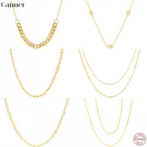 CANNER 925 Sterling Silver Womens Necklace Fashion Female Smple Choker Necklaces Jewelry Ladies Gold Color Fine Jewelry Gifts