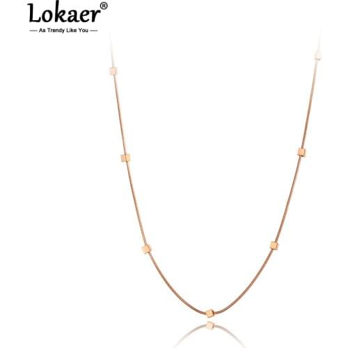 Lokaer Trendy Small Square Charm Pendant Necklace For Women Stainless Steel Bohemia Party Snake Chain Necklace Jewelry N20141