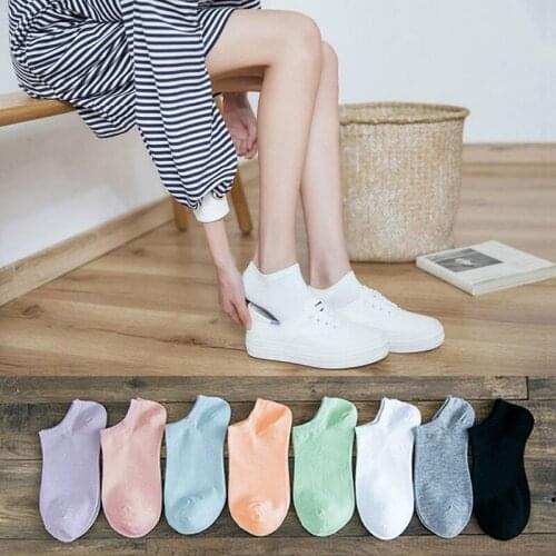 10pcs=5Pairs Spring summer women socks Candy Color Breathable Sports socks Cotton Ankle Socks Size 36-40 white black invisible