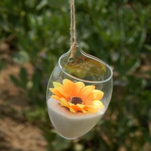 12pcs/pack 8*10.5cm Pocket Shaped Glass Terrarium Vase Home Decorative Transparent Hanging Pendant Wedding Prop