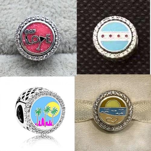 2020 New Fashion 925 Silver Florida Exclusive Beach Sunset Miami Palm,Fleur-de-Lis CharmTree DIY Original Women Jewellery Gift