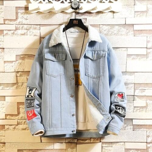 2020 Autumn & Winter New Arrival Plus Velvet Thick Lapels Denim Jacket Loose Plus Size Casual Printed Denim Jacket Free Shipping