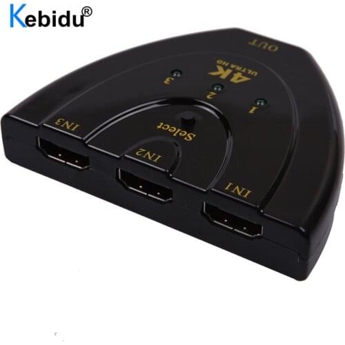 Kebidu 3 Port 4K HDMI-compatible Switcher Mini 4Kx2K HDMI-compatible Splitter 3 in 1 out Port Hub for DVD HDTV Xbox PS3 PS4