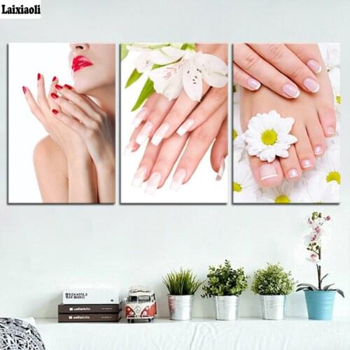 3pcs New 5D Diamond Cross Stitch Embroidery Full Needlework Diy Diamond Painting Yoga Spa Salon Nail Body Massage mosaic decor