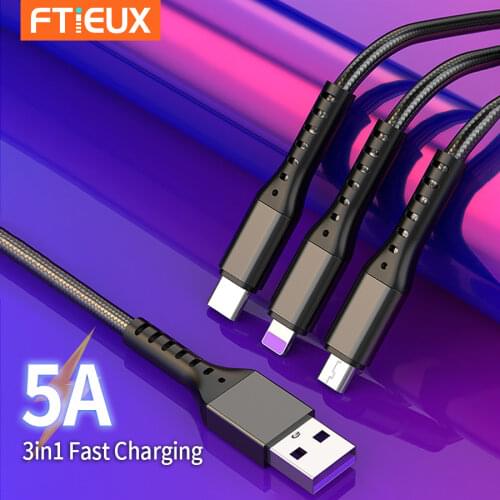 3 in1 Fast USB Charger Cable for iPhone 12 11 Charging Cable Micro USB Type-C Phone Charger Wire Cable For Xiaomi Huawei Samsung
