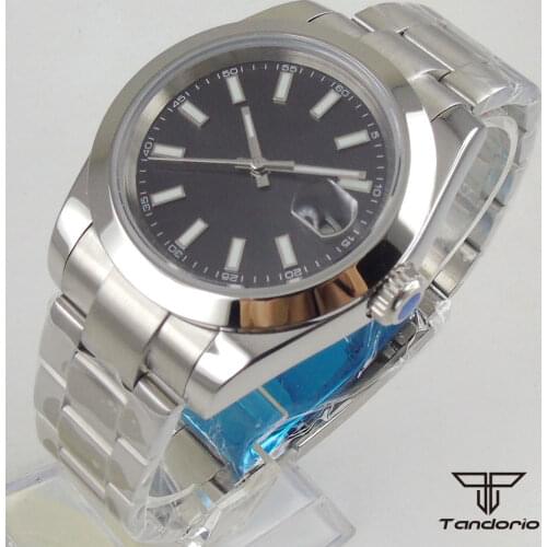 36mm tandorio MIYOTA 8215 Movement Mens Watch Black Dial Sapphire glass Date Steel Bracelet