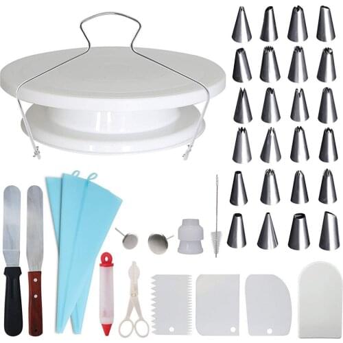 40 PCS/Set Cake Decorating Tool DIY Turntable Kit Icing Tips Cupcake Production Baking Piping Pastry Bag Nozzles Tools