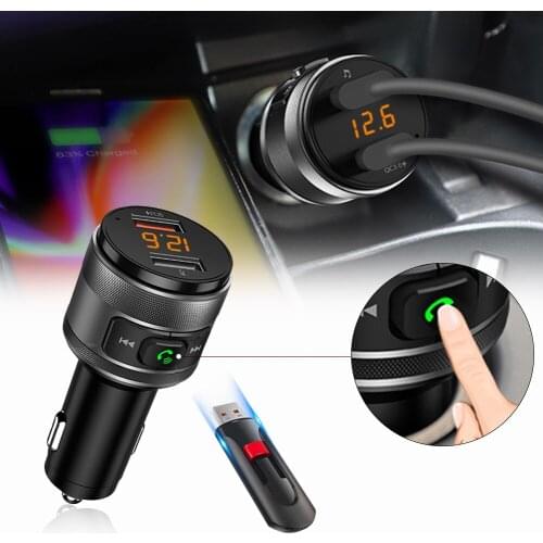 QC3.0 Car Charger Wireless Bluetooth FM Broadcast Adapter Dual USB Port Charger Car Fast Charger For Iphone /Ipad/Ipod/MP3