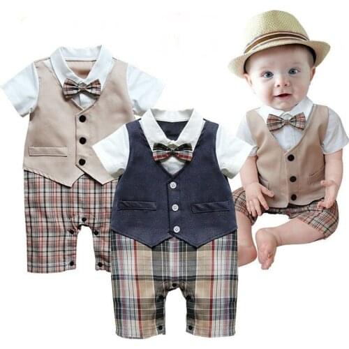 Babzapleume/3-18Months/Spring Autumn Newborn Clothes Toddler Rompers Gentleman Short Sleeve Baby Jumpsuit Infant Clothing BC1072