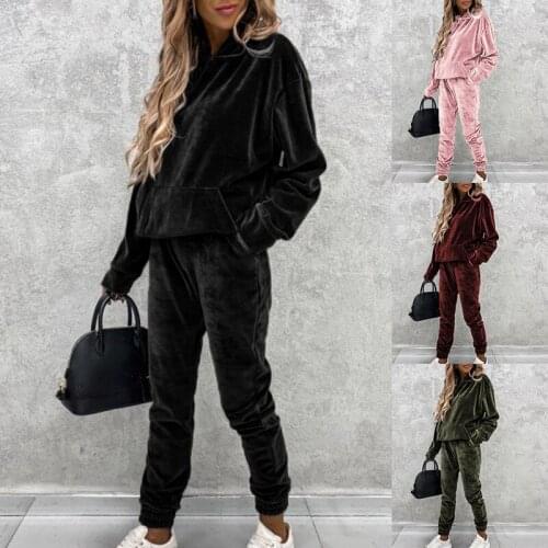 Velvet Tracksuit Women Two Piece Set Autumn Clothes Solid Velour Hoodies Sweatshirt Long Pants Suits Casual Woman Sets Outfits