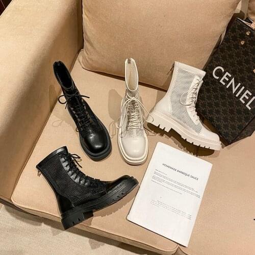 Martin boots mesh hollow short boots fashion medium heel thick bottom shoes ladies outdoor shoes new 2021
