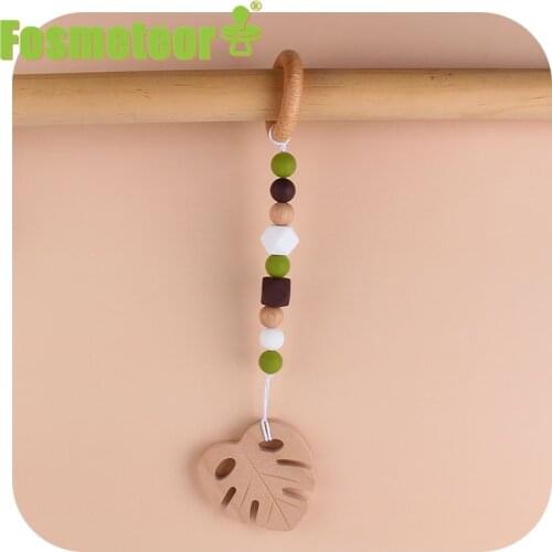 Fosmeteor Beech Wood Leaf And Wooden Ring Pacifier Chain Nipple for Infant Newborn Baby Silicone Beads Teething Bath Gift