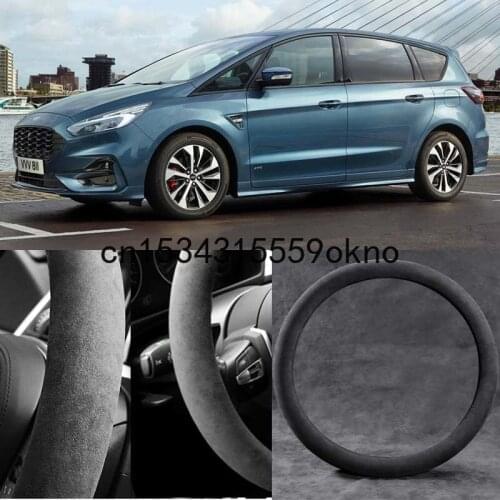 For Ford S-MAX 2010-2021 Black Alcantara Suede Car Steering Wheel Cover Car Accessories