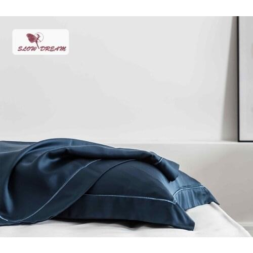 SlowDream Home Textiles Bedding Pillowcase Blue Solid Color 100% Pure Silk Natural Healthy Fabric Adult Pillow Cover 48x74cm
